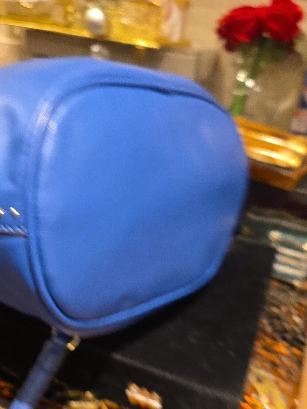 GUESS Royal Blue Drawstring Bucket Bag with Tassel